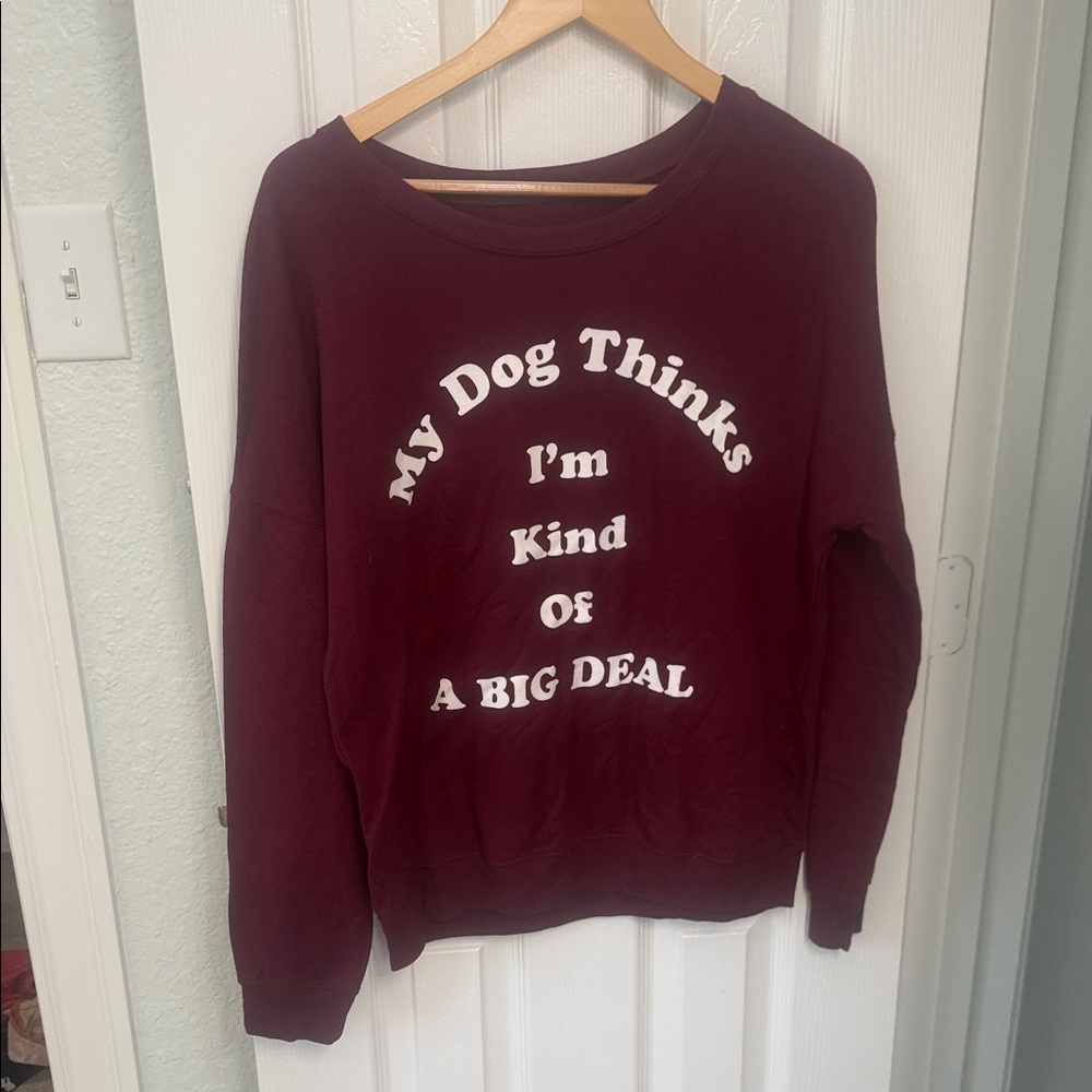 Zoe + Liv Burgundy Sweater with White Text